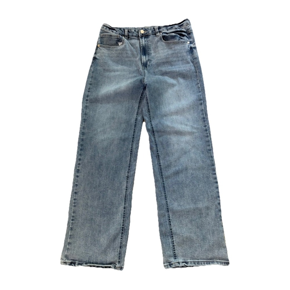 OAT Jeans‎ Wide Leg High Rise Women Sz 12/31 (31x28) Light Wash Stretch PO166-CA